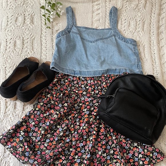 Madewell Denim Crop Tank Top, Button Back, Size Small - Picture 2 of 6